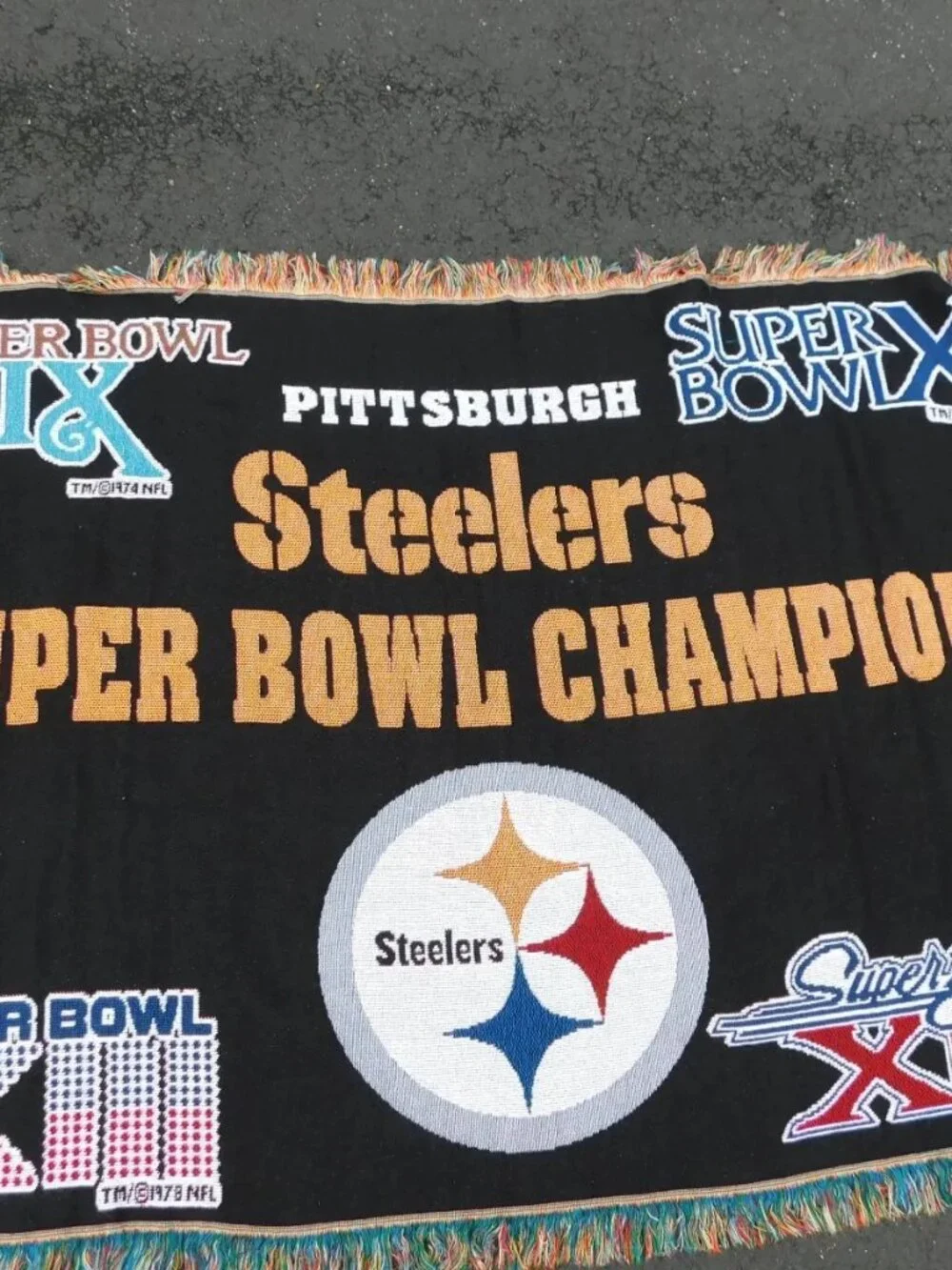 Pittsburgh Steelers Super Bowl Champions Tapestry Fringed Afghan Throw Blanket